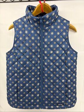 Lands' End Womens Blue Floral Medallion Quilted Puffer Vest, sz XS (2-4)